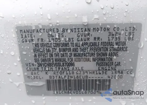 2025 Nissan Versa 1.6 Sv z USA, uszkodzony, nr VIN 3N1CN8EV0SL870096